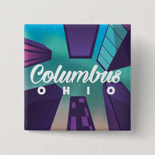 Columbus Ohio wolkenkrabber reisposter print. Vierkante Button 5,1 Cm (Voorkant)