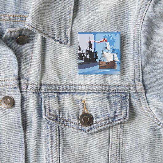 Columbus Sailing the Ocean Blue - Vierkante Button 5,1 Cm (In situ)