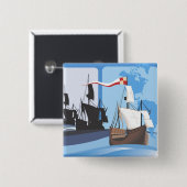 Columbus Sailing the Ocean Blue - Vierkante Button 5,1 Cm (Voorkant /achterkant)