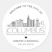 Columbus Skyline | Bruiloft Welkom Favor Ronde Sticker (Voorkant)