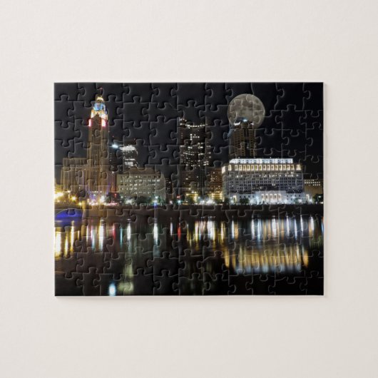 Columbus Skyline met de maan Legpuzzel (Horizontaal)