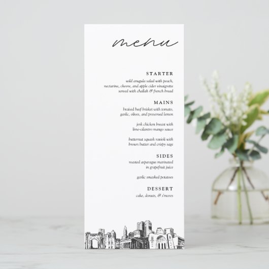 Columbus Skyline Modern Huwelijksdiner Menu (Staand voorkant)