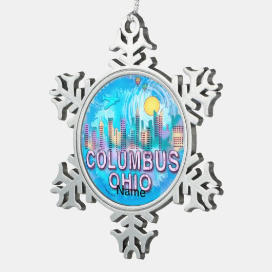 Columbus Skyline Tin Sneeuwvlok Ornament (Rechts)