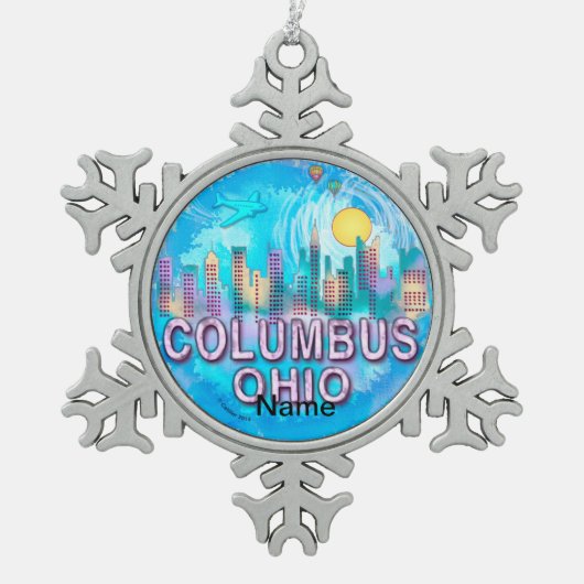 Columbus Skyline Tin Sneeuwvlok Ornament (Voorkant)