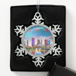 Columbus Snowflake Pewter Kerstversiering Tin Sneeuwvlok Ornament