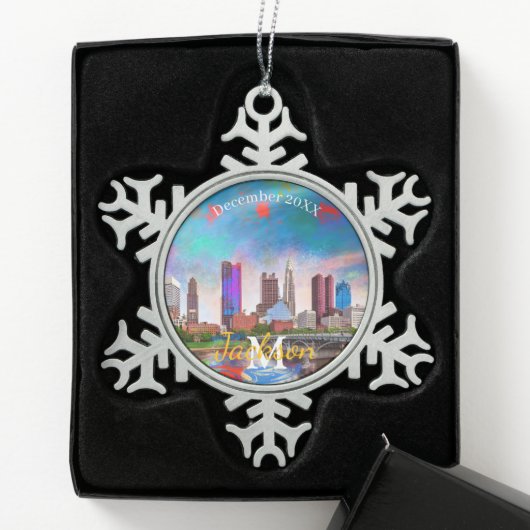 Columbus Snowflake Pewter Kerstversiering Tin Sneeuwvlok Ornament (Kistje)