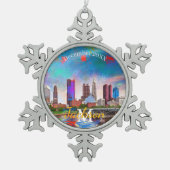 Columbus Snowflake Pewter Kerstversiering Tin Sneeuwvlok Ornament (Voorkant)