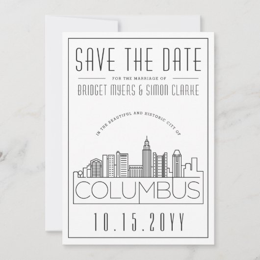Columbus Trouw Decor Stijl Skyline Save the Date Kaart (Voorkant)
