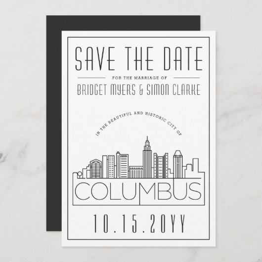 Columbus Trouw Decor Stijl Skyline Save the Date Kaart (Voorkant / Achterkant)