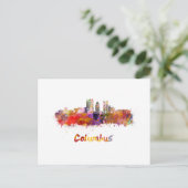 Columbus V2 skyline in watercolor Briefkaart (Staand voorkant)