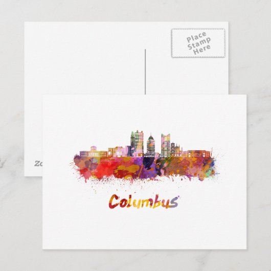 Columbus V2 skyline in watercolor Briefkaart (Voorkant / Achterkant)