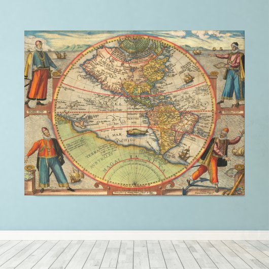 Columbus Vespucci Magellan Pizzaro Tissue Paper PO Canvas Afdruk (Insitu (Houten vloer))