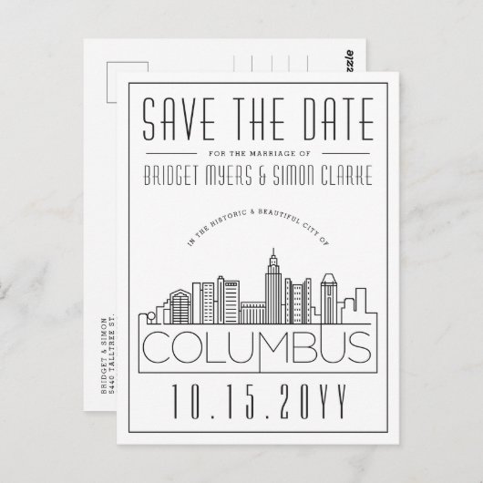 Columbus Wedding Deco Skyline De datum opslaan Briefkaart (Voorkant / Achterkant)