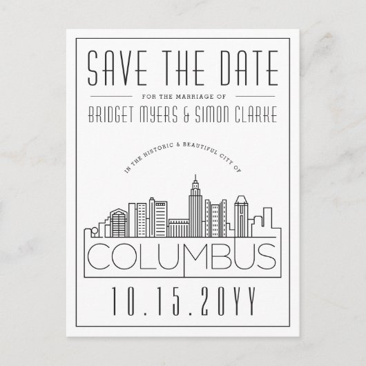 Columbus Wedding Deco Skyline De datum opslaan Briefkaart (Voorkant)