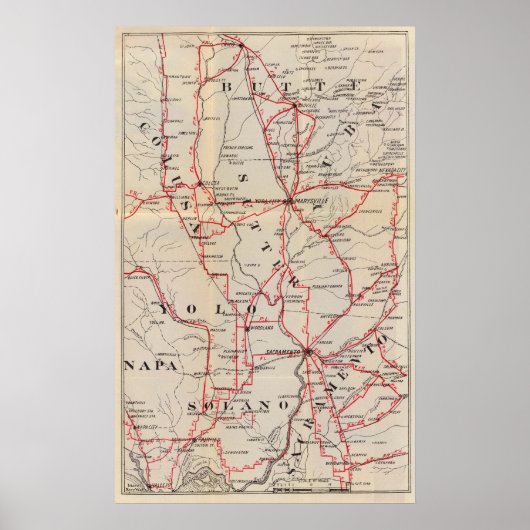 Colusa, Yolo, Napa, Butte, Yuba, Sutter, Solano Poster (Voorkant)