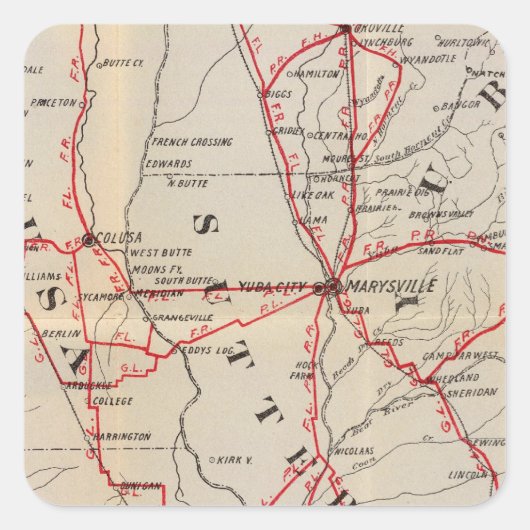 Colusa, Yolo, Napa, Butte, Yuba, Sutter, Solano Vierkante Sticker (Voorkant)