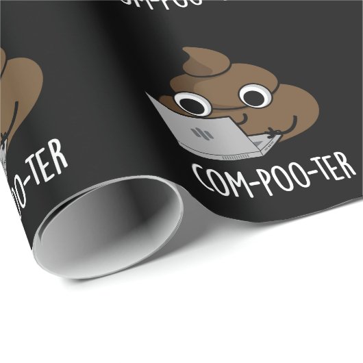 Com-poo-ter Funny Computer Poop Pun Dark BG Cadeaupapier (Rol Hoek)