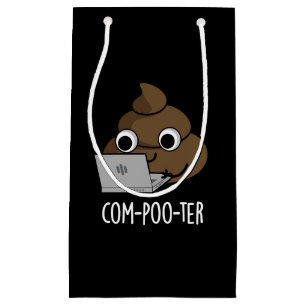 Com-poo-ter Funny Computer Poop Pun Dark BG Klein Cadeauzakje