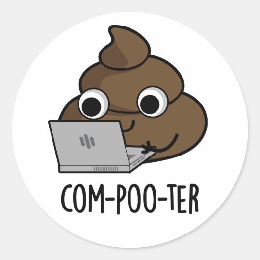 Com-poo-ter Funny Computer Poop Pun Ronde Sticker (Voorkant)