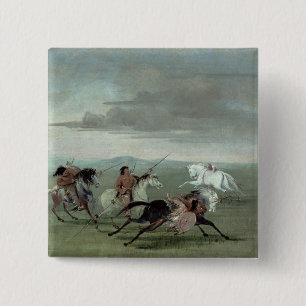 Comanche Feats of Martial Horsemanship, 1834 (oil) Vierkante Button 5,1 Cm