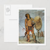 Comanche-strijder met schild, lans en boog briefkaart (Voorkant / Achterkant)