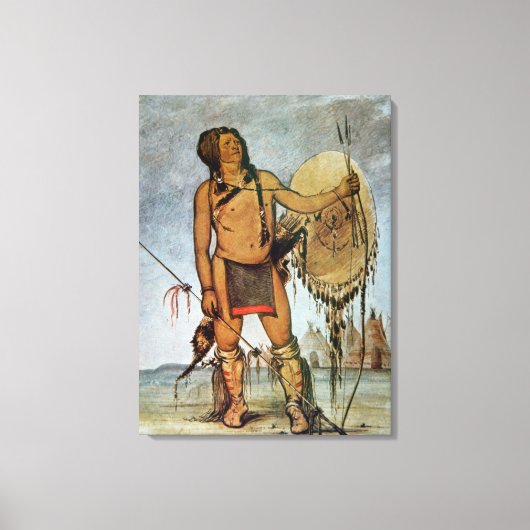 Comanche-strijder met schild, lans en boog canvas afdruk (Voorkant)