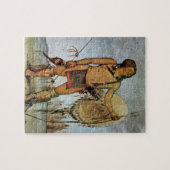 Comanche-strijder met schild, lans en boog legpuzzel (Horizontaal)