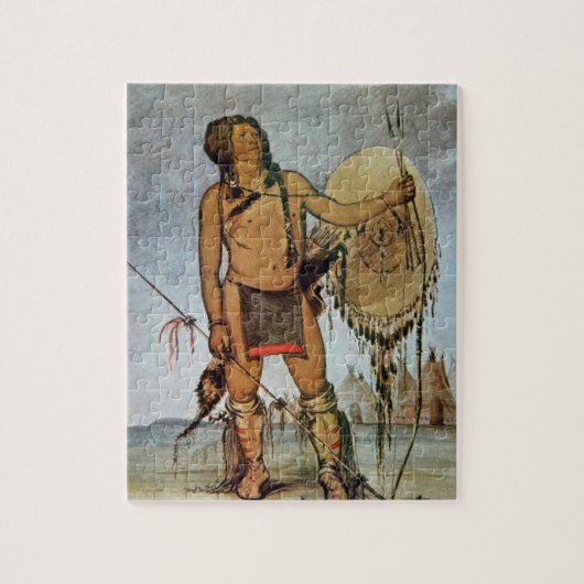 Comanche-strijder met schild, lans en boog legpuzzel (Verticaal)