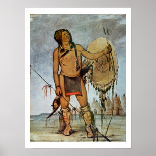 Comanche-strijder met schild, lans en boog poster