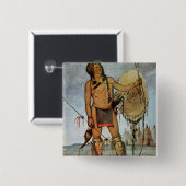 Comanche-strijder met schild, lans en boog vierkante button 5,1 cm (Voorkant /achterkant)