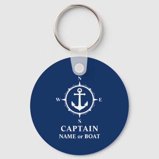 Comass Anchor Captain Name Boat Photo Back Navy Sleutelhanger (Voorkant)