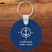 Comass Anchor Captain Name Boat Photo Back Navy Sleutelhanger (Voorkant)