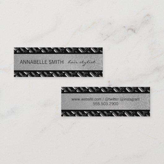 Comb en Shears / Hair Stylist / Silver Glitter Mini Visitekaartje (Voorkant / Achterkant)
