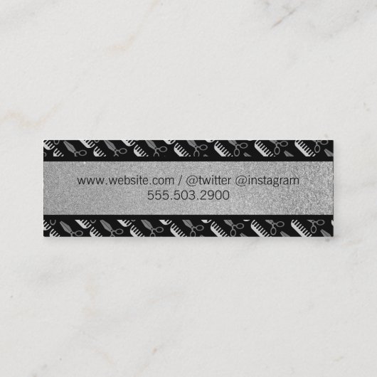 Comb en Shears / Hair Stylist / Silver Glitter Mini Visitekaartje (Achterkant)