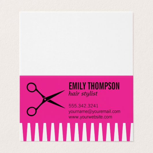 Comb | Haarstijflijst (warm roze) Visitekaartje (Buitenkant ongevouwen)