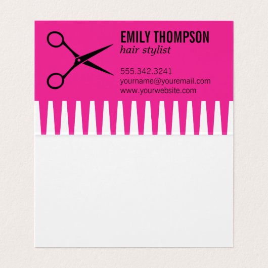 Comb | Haarstijflijst (warm roze) Visitekaartje (Binnenkant ongevouwen)