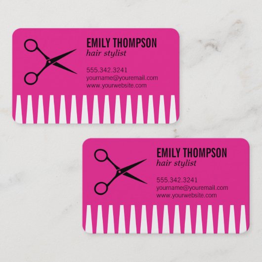 Comb | Haarstijflijst (warm roze) Visitekaartje (Voorkant / Achterkant)