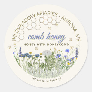 COMB HONEY Honey with Comb Meadow Flowers & bijen Ronde Sticker