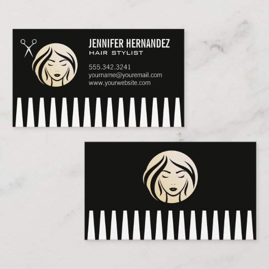 Comb | Salon Scissors Woman Logo Visitekaartje (Voorkant / Achterkant)