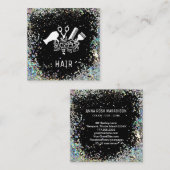 *~* Comb Scissors Flowers Brush Glitter AP6 Vierkante Visitekaartje (Voorkant / Achterkant)