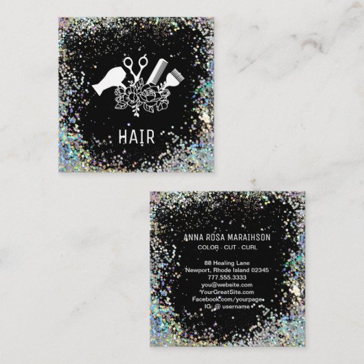 *~* Comb Scissors Flowers Brush Glitter AP6  Vierkante Visitekaartje (Voorkant / Achterkant)