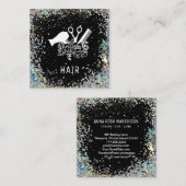 *~* Comb Scissors Flowers Rainbow Glitter AP6 Vierkante Visitekaartje (Voorkant / Achterkant)