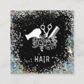 *~* Comb Scissors Flowers Rainbow Glitter AP6 Vierkante Visitekaartje (Voorkant)