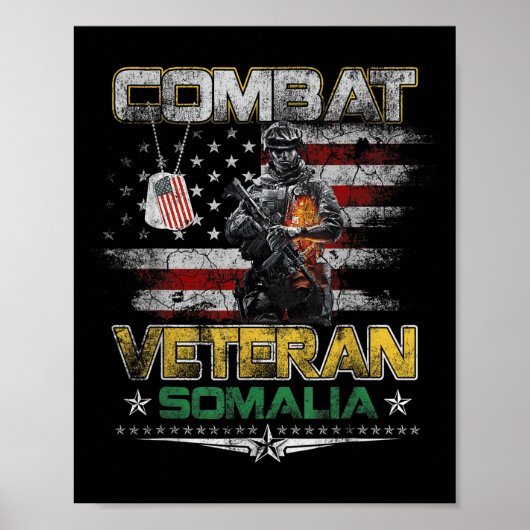 Combat Veteran Somalia Military Vintage Flag Veter Poster (Voorkant)