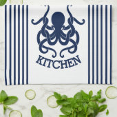 Combinatie van marineblauw en wit octopus en strip theedoek (Gevouwen)