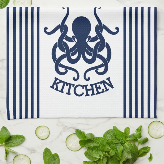 Combinatie van marineblauw en wit octopus en strip theedoek (Gevouwen)