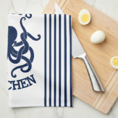 Combinatie van marineblauw en wit octopus en strip theedoek (Quarter Fold)