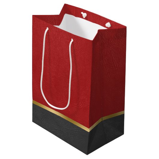 Combinatie van rood en zwart kunstleder medium cadeauzakje (Voorkant Gekanteld)
