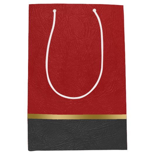 Combinatie van rood en zwart kunstleder medium cadeauzakje (Voorkant)