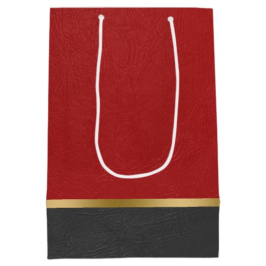 Combinatie van rood en zwart kunstleder medium cadeauzakje (Achterkant)